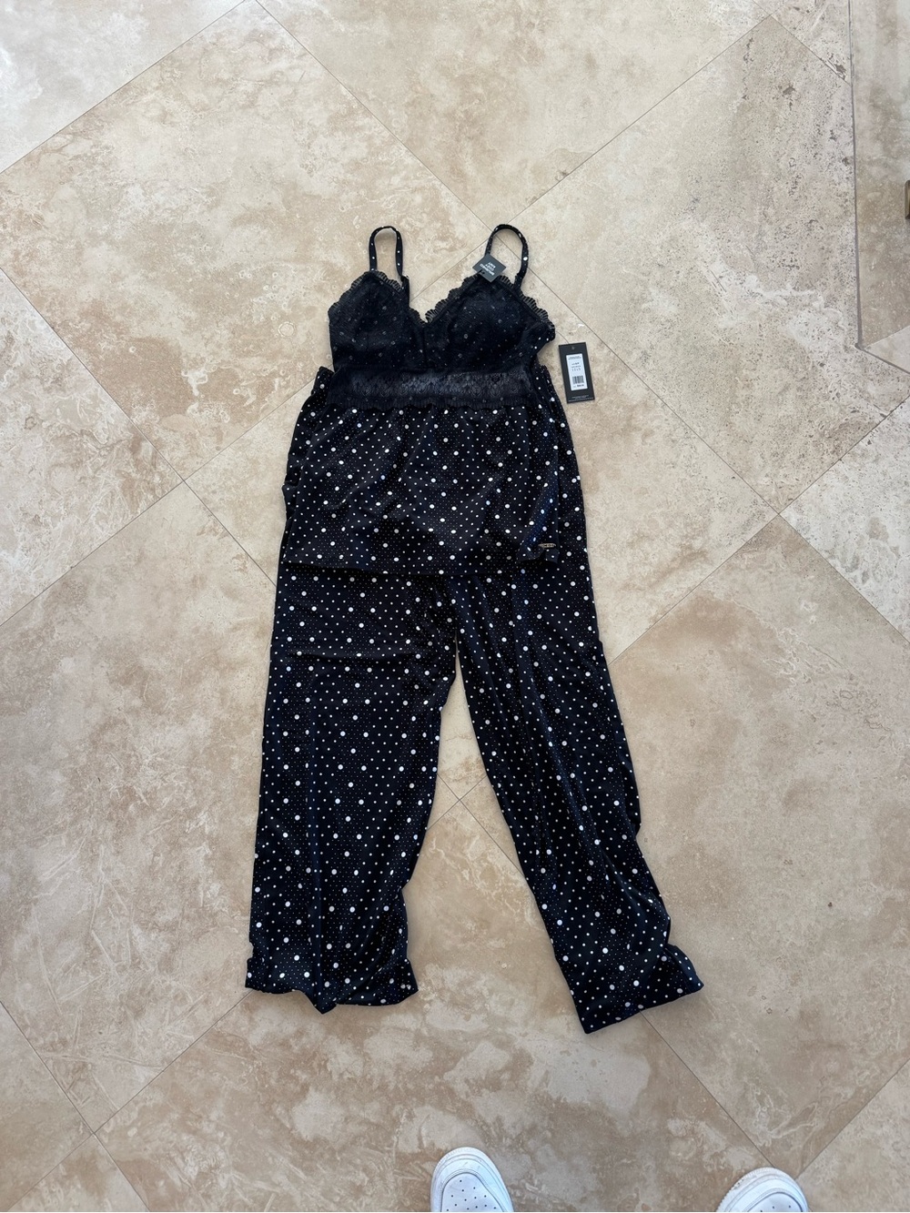 BCBG Black Polka Dot Lace-Trim Pajama Camisole & Pants Set